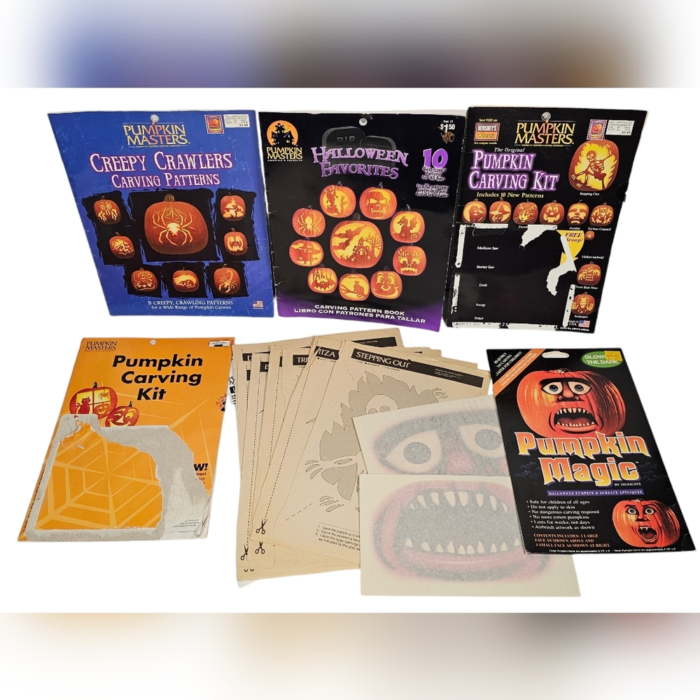 Vintage Pumpkin Masters Pumpkin Carving 4 Pattern Books + Loose + Pumpkin Tattoo